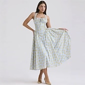 cheap Dresses-1950s Retro Vintage Midi Ankle Length Dress Sleeveless Floral Fit &amp; Flare Halter Neck Fancy Dress Women's Valentine's Day Tea Party Casual Daily Adults' Dress Summer