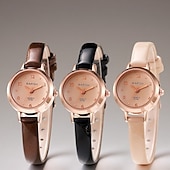 levne Quartz hodinky-Dámské hodinky, drobné, s malým ciferníkem, růžovo-zlaté quartzové náramkové hodinky s tenkým koženým řemínkem, minimalistické elegantní dámské společenské hodinky ve vintage stylu, ležérní dárky pro