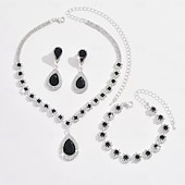 cheap Jewelry Sets-Jewelry Set Three-piece Suit Rhinestone Chrome Earrings Necklace Women's Fashion Jewelry Set For Wedding