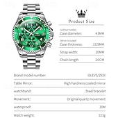 economico Orologi al quarzo-Orologio cronografo da uomo Olevs di lusso con quadrante verde, bicolore in acciaio inossidabile, fasi lunari, impermeabile, luminoso, analogico al quarzo, orologio da polso da uomo con quadrante