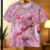 お買い得  女の子の3D動物-女の子 3D グラフィック レオパード Tシャツ Ｔシャツ 半袖 3Dプリント 夏 春 スポーツ ファッション ストリートファッション 子供 5〜12年 クルーネック カジュアル 日常 アウトドア レギュラー