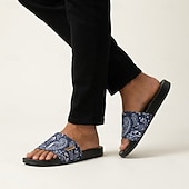abordables Pantuflas y chanclas de hombre-Sandalias planas azules con estampado paisley para hombre, puntera abierta, ligeras y cómodas, ideales para vacaciones en la playa, en el resort, para el ocio junto a la piscina y para relajarse a diario.