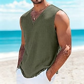  Per uomo Canotta in lino Maglietta senza maniche Senza Maniche Scollo a V Estate Semplice Moda Designer Essenziale Morbido Casuale Spiaggia Vacanza Nero Rosso Blu marino Maglietta Top per Uomo