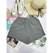 cheap Hot Shorts-Women's Cotton Shorts Fashion Streetwear Casual Short High Waist Plain Pocket Elastic Waistband Comfy Comfort Soft Stretchy Outdoor Vacation Street Dark-Gray Apricot Khaki Black Summer Spring Loose