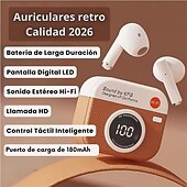 お買い得  ワイヤレスヘッドホン-レトロカメラスタイルのワイヤレスイヤホン、Bluetooth 5.3ヘッドホン、LED電源表示付き充電ケース、ハイファイステレオサウンド &amp;HDマイク、スマートタッチコントロール、長時間バッテリー駆動のiPhone/Android対応イヤホン