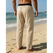 preiswerte Vakantie-Men's Linen Pants Trousers Summer Pants Beach Pants Drawstring Pocket Elastic Waist Color Block Comfort Breathable Knee Length Daily Outdoor Beach Vacation Fashion Black White Inelastic
