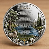 abordables Fournitures pour fêtes-Pièce commémorative biblique, inspirée du psaume 23 et ornée d'un berger, jeton religieux inspirant à glisser dans sa poche pour la prière, le baptême, l'église ou comme souvenir chrétien.