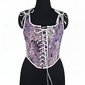 cheap Tops-Medieval Renaissance Cottagecore Corset Overbust Corset Bodice Lace up Floral Fancy Dress Women's Fantasy Halloween Carnival Casual Daily Renaissance Fair LARP Adults' Corset Spring &amp; Summer