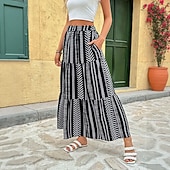 cheap Vacation Skirts-Women's Vacation Skirt Elegant Fashion Maxi High Waist Skirts Daily Beach Black Summer
