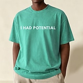  Camiseta masculina sarcástica "Eu tinha potencial" 100% algodão, lavagem ácida, tecido pesado, manga curta, estampa DTG, gola redonda, moda casual, férias, azul, preto, vermelho, primavera &vestuário