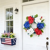 cheap Artificial Flower-Patriotic Wreath for Front Door 22 Inch 4th of July Red White and Blue Wreaths 250 Anniversary USA Outdoor Decorations America Summer Wreath with Hanger for Home Party Gift