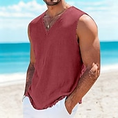  Per uomo Canotta in lino Maglietta senza maniche Senza Maniche Scollo a V Estate Semplice Moda Designer Essenziale Morbido Casuale Spiaggia Vacanza Nero Rosso Blu marino Maglietta Top per Uomo