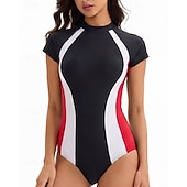 economico Rash Guards Interi-Per donna Costume da Bagno Rash Guard Costume da bagno Costumi da bagno sportivi Geometrico Patchwork Gamba corta Protezione Solare UV Asciugatura Rapida Alta elasticità Manica Corta Costume da Bagno