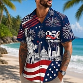  2026 250. męska koszulka z flagą USA 1776 letnia koszulka z guzikami z krótkim rękawem patriotyczna na świeżym powietrzu festiwal lato wiosna odwrócona 3D nadrukowane koszule z kołnierzykiem