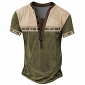 levne Vintage &amp;amp; Retro-Pánské Geometrický Americká americká vlajka Geleneksel Tričko Tričko Henley Trička Krátký rukáv Designové Základní Cikánské Ležérní Denní Venkovní Léto Jaro Jezerní modrá Světle zelená Námořnick