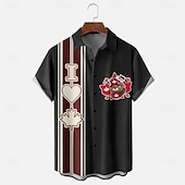 お買い得  フラグパターン-Canada Day Men's Maple Leaf Beaver National Flag Shirt Summer Shirt Button Up Shirt Short Sleeve Patriotic Outdoor Holiday Summer Spring Turndown 3D Print Collared Shirts Front One Pocket Black Pink