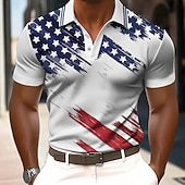 baratos Patriótico 250 Polos-4 de julho de 2026 250º Homens American US Flag Pólo Manga Curta Camisas polo Camisas de colarinho Casual Ao ar livre Roupa Diária Impressão 3D Verão Azul Branco Azul Escuro
