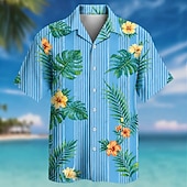 cheap Tropical Plants-Men's Floral Coconut Palm Tropical Plants Summer Hawaiian Shirt Tropical Shirts Aloha Shirt Short Sleeve Hawaiian Daily Beach Vacation Wear Summer Spring Turndown 3D Print Button Up Shirts Blue Green