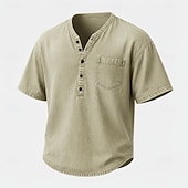 cheap Casual Henley Tee-Men's Henley Shirt Short Sleeve Plain Solid Retro Vintage Casual Vintage Style Garment Dyed Distressed Henley Casual Spring &amp; Summer Summer Spring Blue Khaki Black Henley T-Shirt