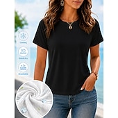  Dames zomer T-shirt met verkoelende eigenschappen – sneldrogend, ademend, lichtgewicht effen T-shirt voor buitenactiviteiten &vrijetijdskleding