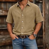 economico Camicie casual eleganti da uomo-camicia da uomo softfade™ camicia casual camicia lavaggio acido capo tinto nero rosa blu navy viola kaki manica corta camicia semplice colletto casual quotidiano tasca frontale abbigliamento