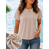  Dames zomer T-shirt met verkoelende eigenschappen – sneldrogend, ademend, lichtgewicht effen T-shirt voor buitenactiviteiten &vrijetijdskleding