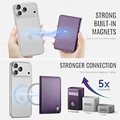 baratos Capas para iPhone-Carteira magnética para iPhone 17, 16, 15, 14, 13 Pro Max e Plus, compatível com MagSafe, com bloqueio RFID, feita em couro PU e fecho magnético. Possui um compartimento fino e removível para cartões