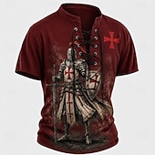  Hombre Caballeros templarios Cruz Henley Shirt camiseta Manga Corta Camiseta Impresión 3D cuello con cordones Henley Camisa Religioso Diario Festival Rojo Azul Oscuro Primavera verano Ropa S M L XL