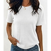 cheap Plain tee-Women's Waffle T-shirt Tee Top Solid Color Vintage Fashion Stylish Short Sleeve Crew Neck Regular Tops Casual Daily Going out Black White Navy Blue Brown Apricot Summer Spring