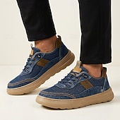 economico Scarpe Casual con Lacci-Sneakers casual da uomo in denim blu, stringate, leggere e comode, scarpe basse alla moda per tutti i giorni, viaggi, uscite del fine settimana e stile smart casual.