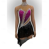baratos Vestidos de Patinação Artística-Vestidos para Patinação Artística Mulheres Patinação no Gelo Vestidos Fúcsia Patchwork Sem costas Com Stretch Treino Competição Roupa para Patinação Clássico Cristal / Strass Sem Manga Patinação no
