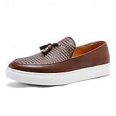 economico Mocassini casual-Mocassini da uomo in pelle intrecciata, scarpe eleganti casual senza lacci, scarpe leggere e comode per l'ufficio, i viaggi e l'uso quotidiano.