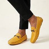 cheap Casual Loafers-Men's Yellow Croc-Embossed Bit Loafers Slip-On Lightweight Smart Casual Dress Shoes Gentleman Footwear for Parties, Banquets, Driving and Everyday Stylish Wear