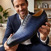 economico Scarpe Eleganti Classiche-Scarpe eleganti Oxford da uomo blu navy con texture, punta affusolata, scarpe formali alla moda per gentiluomini, adatte per lavoro, matrimoni, feste serali e occasioni eleganti.