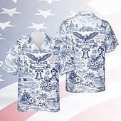  4 juli 2026 250:e Herr Örn Amerikanska flaggan Skjorta Sommarskjorta Knapp upp skjorta Kortärmad Patriotisk Dagligen Streetwear Sommar Vår Nedvikt 3D-utskrift krage skjortor Blå Kaki Rubinrött Grön