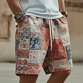abordables Retro Vintage &amp; Ética-Hombre Boho Bloque de color Retazos Pantalones cortos de sudor Pantalones cortos de playa Pantalones cortos de felpa Media cintura Étnico Retro Antiguo Casual vacaciones en la playa Impresión 3D