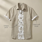 baratos Classic-Men's Shirt Linen Shirt Viking Style Summer Shirt Button Up Shirt Solid Color Casual Vacation Blue Black White Khaki Short Sleeve Turndown Summer Spring Clothing Apparel