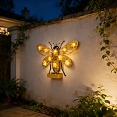 cheap Outdoor Wall Lights-Metal Bee Outdoor Wall Decor with LED Solar Lights, Outdoor Fence Wall Art Decor, Gift for Mom Grandma Women Birthday Gardening, Hanging Decoration for Garden Patio Porch Yard