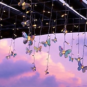 abordables Lampes d’extérieur solaires-Guirlande lumineuse solaire d'extérieur étanche, 10 m, 40 gouttes, motif papillon, avec télécommande, idéale pour décorer balcon, terrasse, jardin, mariage, Noël, chambre, fête d'été (200 LED).