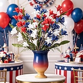  July 4th Patriotic Outdoor Decoration, 6pcs Red, White & Blue Artificial Flowers, Outdoor Faux Floral Arrangements for Independence Day, Memorial Day, Anniversary, Courtyard, Porch, Dining Table