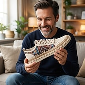 preiswerte Lässige Schnürschuhe-Espadrilles aus Canvas für Herren im Ethno-Stil mit Schnürung – atmungsaktive, leichte Freizeitschuhe im Boho-Tribal-Look für Sommer, Strand, Reisen und Streetwear