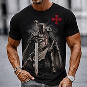  Per uomo Cavalieri Templari Croce Maglietta Manica Corta maglietta Stampa 3D Girocollo Camicia Religioso Streetwear Festa oscura Nero Borgogna Cachi Tutte le stagioni Abbigliamento S M L XL XXL XXXL