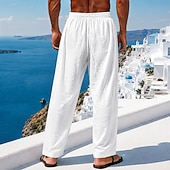 economico Vacanza-Per uomo Pantaloni in cotone e lino Pantaloni Pantaloni Estivi Pantaloni Larghi Pantaloni da Spiaggia Coulisse Elastico in vita Tinta unica Semplice Comodità Traspirante Lunghezza intera Casuale