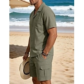 economico Camicie di lino-Per uomo Due pezzi Set Camicia Set estivo E Shorts Impostare Semplice Casuale Quotidiano Spiaggia Collo ripiegato Manica Corta Estate Primavera Moda Casual Confortevole Abbigliamento