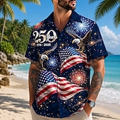  2026 250. męska koszulka z flagą USA 1776 letnia koszulka z guzikami z krótkim rękawem patriotyczna na świeżym powietrzu festiwal lato wiosna odwrócona 3D nadrukowane koszule z kołnierzykiem