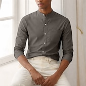 baratos Camisas masculinas de negócios-Homens Camisa Social Saia camisa de botão Tecido Casual Diário Azul Claro Preto Branco Verde Escuro Manga Longa colarinho do vovô Primavera Outono Roupa