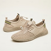 abordables Chaussures Décontractées à Lacets-Baskets beiges décontractées pour homme, à lacets, légères, respirantes et confortables, en maille, basses, idéales pour le quotidien, les voyages, les trajets domicile-travail et les sorties du week-end.