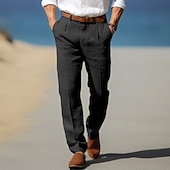 economico Vacanza-Per uomo Pantaloni di Lino Pantaloni Pantaloni casual Pantaloni Estivi Pieghettato Bottoni Semplice Comodità Traspirante Lunghezza intera Quotidiano Affari Ferie Moda Stile Classico Blu Cachi