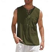 baratos Tops de ginásio-Homens Malha Íntima Colete Camiseta Interior camisa sem manga Sem Manga Decote V Verão Primavera Tecido Moda Clássico Confortável Com Cordão Casual Ginásio Rua Preto Branco Azul Marinha Top Tee para