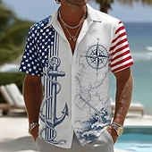  4th of July 2026 250th Men's Eagle American Flag Shirt Summer Shirt Button Up Shirt Short Sleeve Patriotic Outdoor Festival Summer Spring Turndown 3D Print Collared Shirts Blue Blue 2# Blue 1#